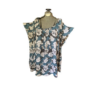 Women's Joe Fresh + Blue White Floral Blouse 1X